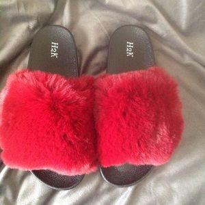 Wine Red Fur Slides